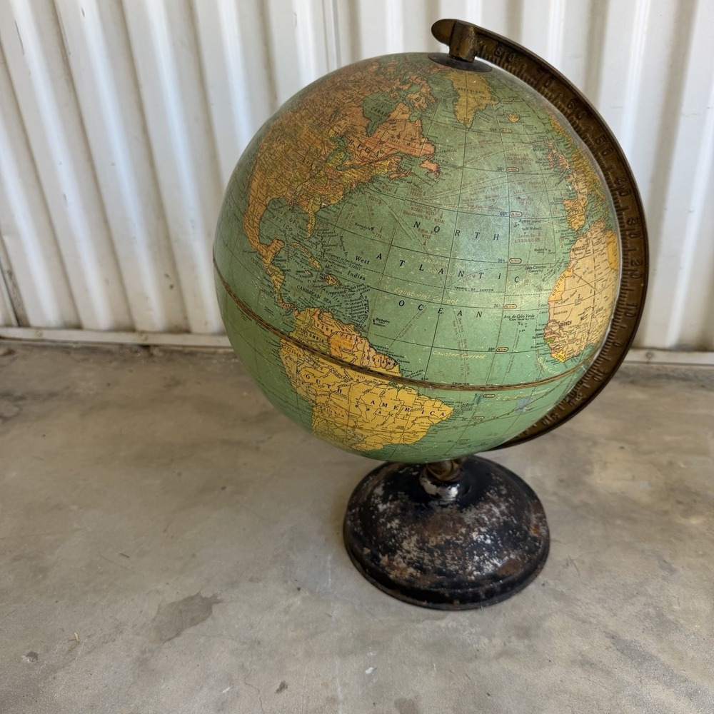 Vintage WWII 1940s Cram's Universal Terrestrial Globe 12" Industrial Base Map